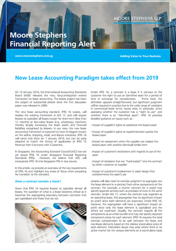 Alerts - New Lease Accounting Paradigm Takes Effect from 2019